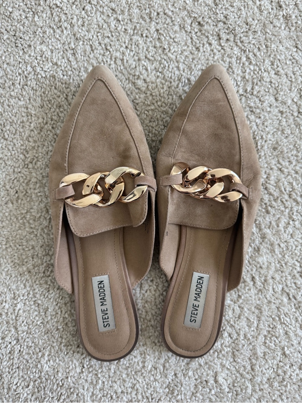 Steve Madden Beige Suede Pointed-Toe Chain Mules